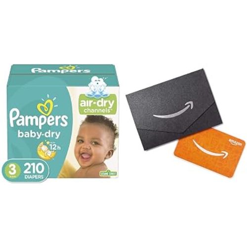 Diapers Size 3, 210 Count - Pampers Baby Dry Disposable Baby Diapers, ONE Month Supply x2 and Amazon.com Gift Card in a Mini Envelope