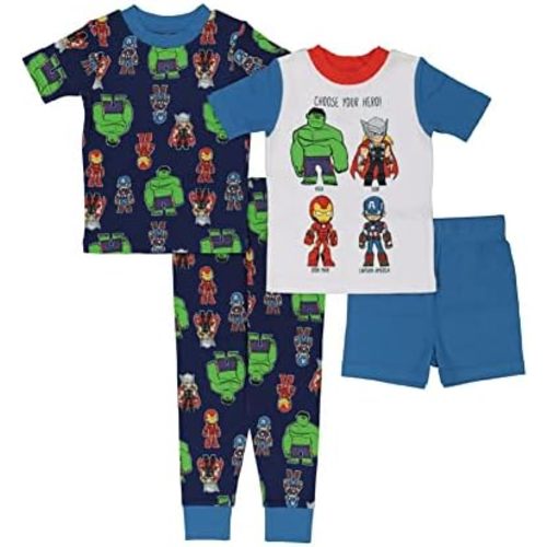3T Marvel Boys' 4-piece Snug-fit Cotton Superhero Pajama Set, Soft & Cute for Kids