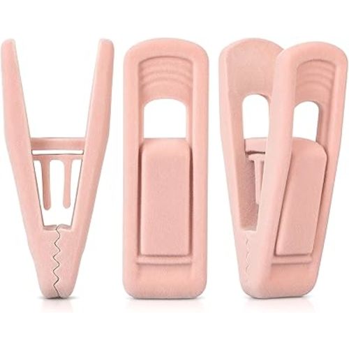 60Pcs Light Pink Velvet Hanger Clips for Baby Clothes, Strong Finger Clip for Thin Hangers, 2.75in Baby Hanger Clips for Suits, Skirts, Pants and Babys Clothes