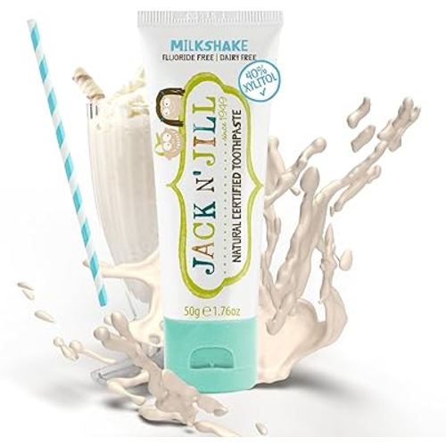 Jack N' Jill Natural Toothpaste for Kids - Fluoride Free Toothpaste, 40% Xylitol, BPA Free - Milkshake, 1.76 oz (Pack of 1)