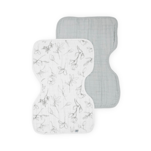 Organic Cotton Muslin Burp Cloth 2 Pack - Pencil Floral + White Sage
