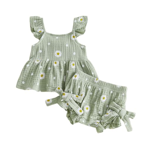 Kaipiclos Infant Baby Girl Clothes Outfits Daisy Print Ruffle Sleeve Shirt Tops Shorts Baby Summer Outfit 3 6 12 18 24 Month