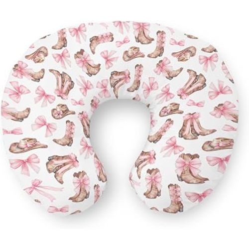 Watercolor Pink Cowgirl Boots Nursing Pillow Covers Western Boots Hats Pink Bows Soft Stretchy Nursing Cover for Breastfeeding Pillows Girly Cowgirl Ribbon Slipcover for Baby Girls Boys Newborn