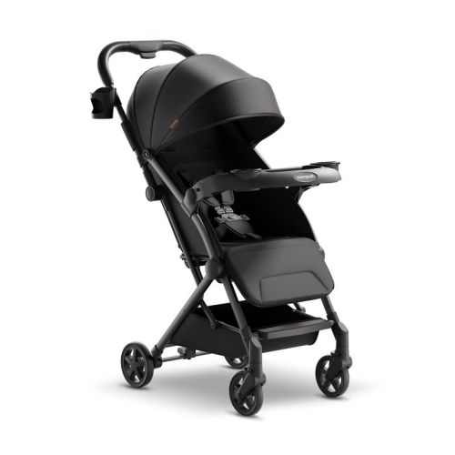Mompush Lithe V2 Lightweight Travel Stroller - Black: Compact Single Full-Size, Baby Canopy, Snack Tray, 5-Point Harness