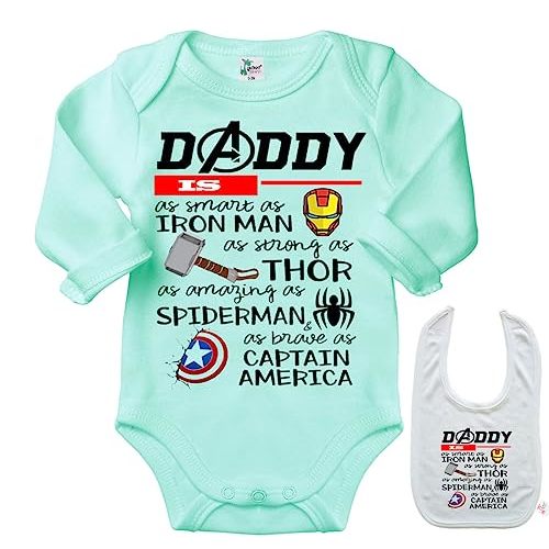 Daddy is ..Superhero -Cute Funny Novelty Shirt Baby Bodysuit Outfit Onesie & Bib