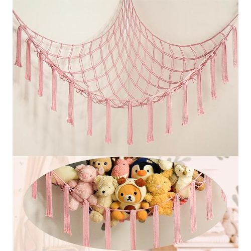 Stuffed Animal Storage Hammock Corner Net - Pink Room Christmas Decor for Teen Girls - Toys Storage Hanging Stuff Animal Organizer Holder Cute Stuff - Boho Nursery Dorm Bedoom Decor Aesthetic