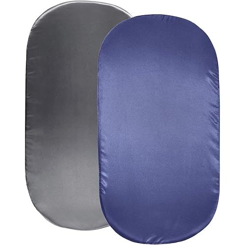 SiinvdaBZX 2 Pcs Satin Bassinet Sheets for Baby Boy, Silky Soft Bassinet Fitted Sheets for Hourglass, Oval & Rectangular Bassinet Mattress (Grey & Navy)