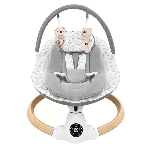 Baby Swing for Infants with 5 Swing Speeds, Portable Electric Baby Swing with Bluetooth, Remote Control & Touch Panel, 5-Point Harness,Indoor & Outdoor Use