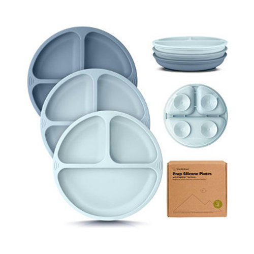 3-Pack Prep Suction Plates for Baby, 100% Silicone Toddler Plates, BPA-Free Divided Baby Plates with Suction