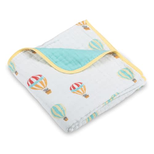 LollyBanks 6-Layer Muslin Quilt, Soft and Gentle 100% Cotton Baby Blanket, Cozy Toddler Quilt, Lightweight and Breathable Newborn Blanket for Boys and Girls, Infant Blankets (Hot Air Balloon Print)