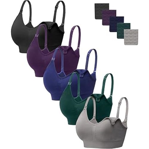 HBselect Women Maternity Bras 5 Pack Nursing Bras for Breastfeeding Seamless Pregnancy Sleep Bralette with Extra Extenders
