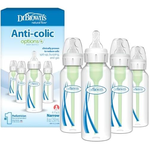 Dr. Brown's Natural Flow Anti-Colic Options+ Narrow Baby Bottle, 8 Ounce 250 ml 4 pack