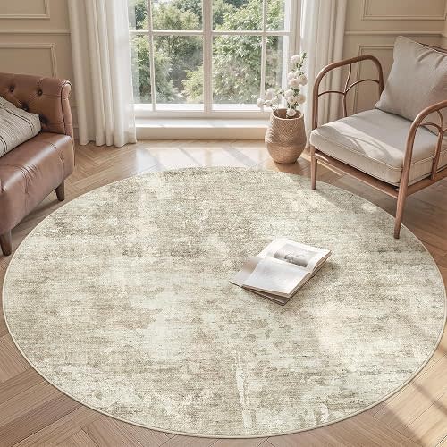 Soalmost Abstract 5x5 Round Rug 5ft Circle Living Room Rugs, Beige/Gray
