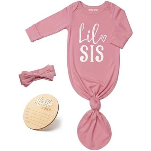 Little Baby Sister Newborn Girl Outfit, Cute Knotted Gown 0-3 Month Soft Infant Going Home Sleepers