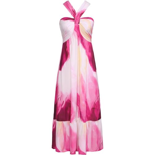 GRACE KARIN 2025 Women's Criss Cross Halterneck Sleeveless Summer Floral Print Flowy A Line Maxi Dress