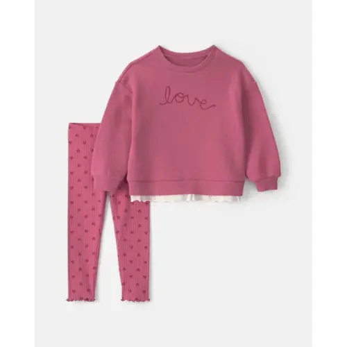 Baby Girl 2-Piece 'Love' Fleece Long-Sleeve Top & Pant Set - Pink | Carter's
