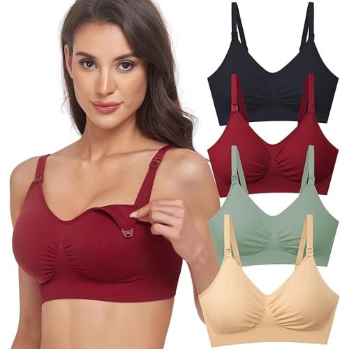 GXXGE 4Pack Nursing Bra for Breastfeeding Maternity Bras Push Up Silk Seamless Pregnancy Bralette Underwear