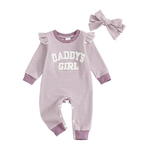 Newborn Baby Girls Romper Outfits Daddy's Girl Embroidery Striped Ruffle Jumpsuit Bodysuit Fall Winter Clothes