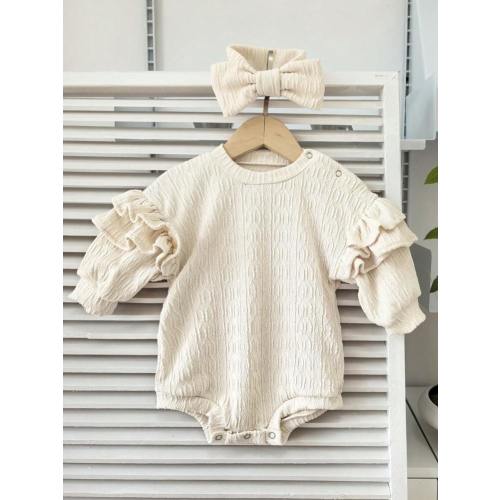 Baby Girl Autumn Ruffle Sleeve Romper Headband Sets Cute Baby Toddler Baby Girl Knit Birthday Boutique Outfit Vintage Clothes | SHEIN USA