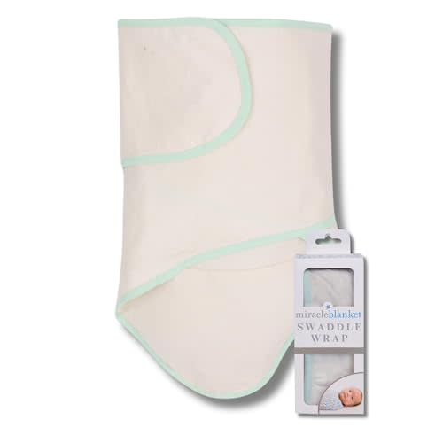Miracle Blanket Swaddle Wrap – Help Your Newborn Sleep Longer – Soft & Secure Sleep Sack for Infants – Easy-to-Use Swaddling Blanket for a Calm Baby (Beige with Green Trim)