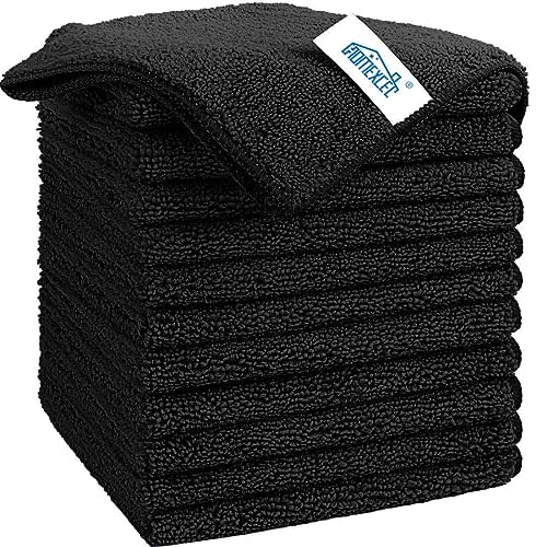 HOMEXCEL Black Microfiber Cleaning Cloth, Microfiber Towels for Car, 12 PK | Lint Free Cleaning Rags for Household, Kitchen, Car Wash Towels for Detailing Drying, Scratch-Free, 11.5"X 11.5"