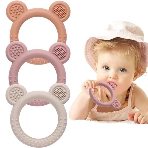 3 Pack Bear Silicone Baby Teething Toys 3M+ BPA Free