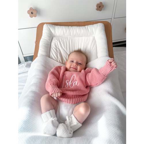 Pink personalised knit announcement jumper