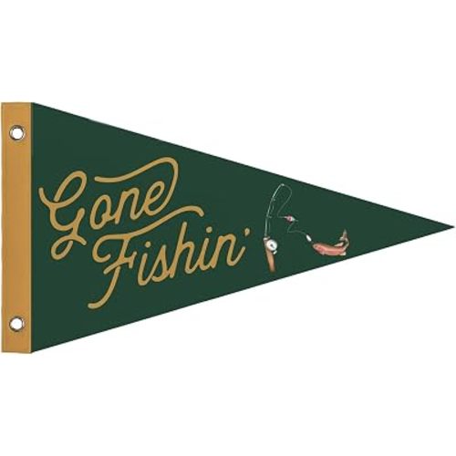 Gone Fishing Sign, Camping Boys Nursery Playroom Room Wall Art Decor, Gone Fishing Felt Pennant Banner Flags, Camping Sign, Wall Decorations for Nursery Boys Bedroom Decor, 8x14 Inch