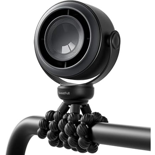 SWEETFULL Portable Stroller Fan, Pinch-Proof Baby Fan, 10H Battery, 5-Speed Quiet Mini Clip on Fan, USB-C Rechargeable with LED Display for Car Seat, Crib & Travel - Black