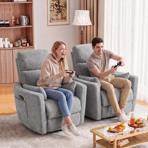 Furmax 360 Swivel Recliner Power Massage Rocker Chair Adult Glider Rocker with 2 Comfy Pillows for Nursery,Loop Yarn Gray