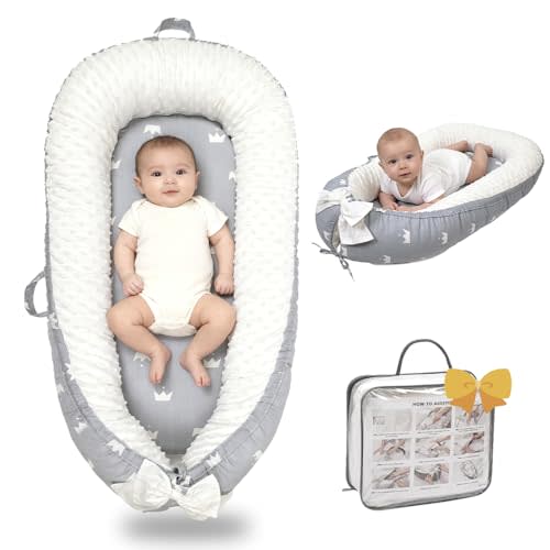 Infant Support Cushion-Breathable and Soft Organic 100% Cotton, Portable Tummy Time Mat with Removable Support Cushion Cover, Floor Baby Support Cushion for Newborn - Grey Crown