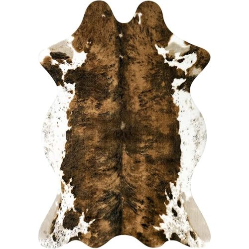 Faux Cowhide Rug Small Cute Cow Print Rugs Animal Area Carpet Washable Rug for Bedroom Living Room Western Decor 43.3" L x 29.5" W(3.6ft x 2.5ft),Brown