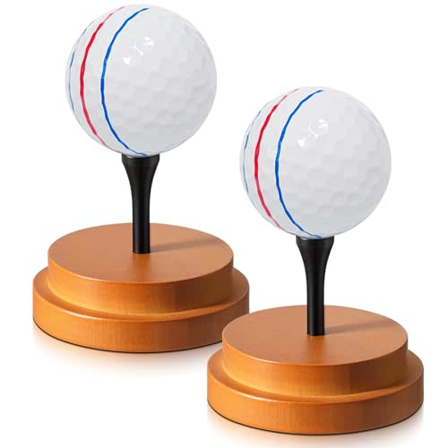 BreezeHug 2 Single Golf Ball Display Stand with Base Wood Autograph Golf Holder for Gifts Showcase Decor Souvenir Collections Egg Stone Rock Decor Baseball Tennis Spheres Marbles Eggs (Wood Color)