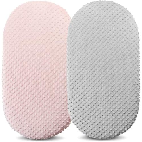 Owlowla Bassinet Sheet Set,Ultra Soft Minky Cradle Sheets Universal Fitted Bassinet Pad/Mattress for Baby Boys Girls(Grey/Pink)