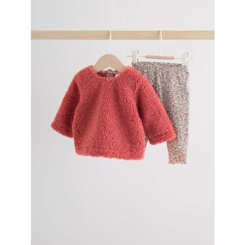 Red Ditsy Baby Fleece Tops and Leggings Set 2 Piece, 6-9M