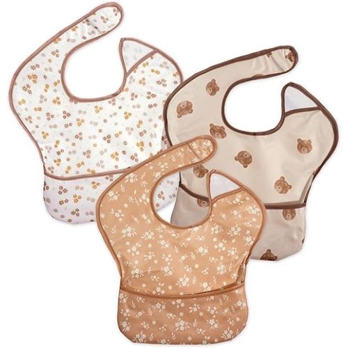 3-Pack Waterproof Baby Bibs for Eating - Lightweight Feeding Bibs, Mess Proof, Baby Essential Must Have for Eating
