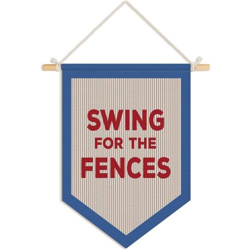 Vintage Baseball Wall Decor, Playroom Boys Room Inspirational Kids Room Decor, Vinatge Sports Nursery Classroom Wall Hanging Pennant Flag Banner, Swing For The Fences, Player Coach Gift 11x15
