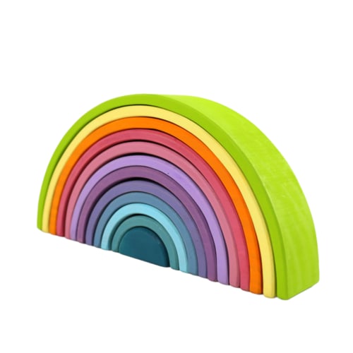 12-Piece Large Wooden Rainbow Stacking Blocks – Pastel / Macaron Colors
