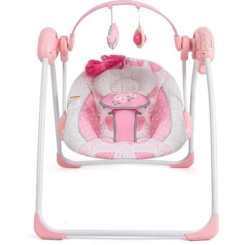 Portable Baby Swing Pink, Electric Infant Swing, 5 Speed Levels, 6 Songs