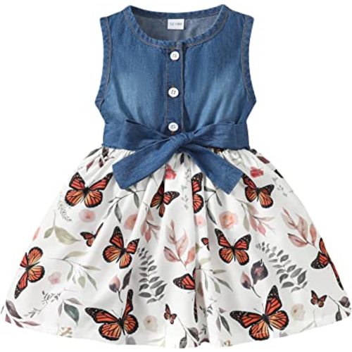 Saeaby Baby Girl Dress Toddler Girl Summer Clothes Infant Sleeveless Dress Denim Flower Sundress Cute Dresses for Girl