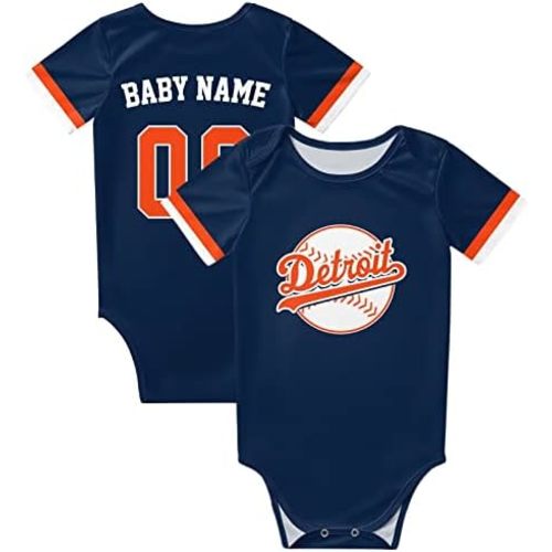 Custom Baseball City Baby Clothes Printed with Baby Name Number Solid Color Bodysuit for Boy Girl Personalized Gift