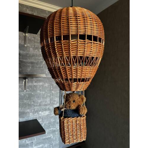 Hot Air Balloon for Nursery, Wicker Lampshade in Hot Air Balloon Shape, Baby Shower Gift, Handmade Rattan Pendant, Wicker Hanging Lamp