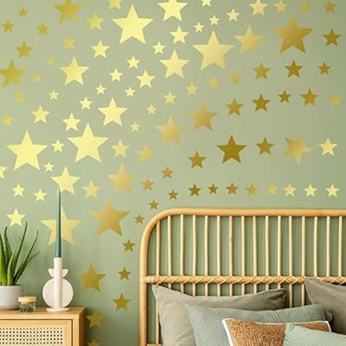 Gold Star Wall Stickers 117 PCS Removable Peel and Stick PVC Gold Stars Decals for Living Room Bedroom Wedding Baby Shower Birthday Christmas Decorations
