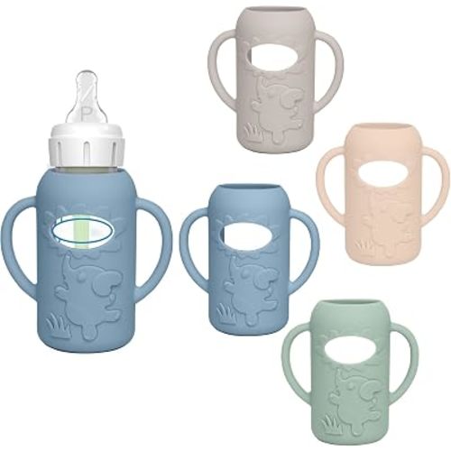 4 Pack Silicone Sleeves for Dr. Brown's Glass Baby Bottles, Anti Breakage Baby Bottle Sleeves Holder, Compatible with Dr. Brown's Anti-Colic Options+ Narrow Glass Baby Bottles, 4 oz/120 mL