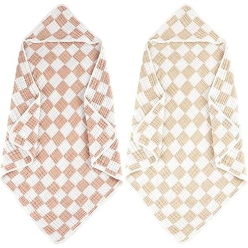Hooded Baby Towels Soft Baby Bath Towels 32"x32" 2-Pack(Beige&Coffee