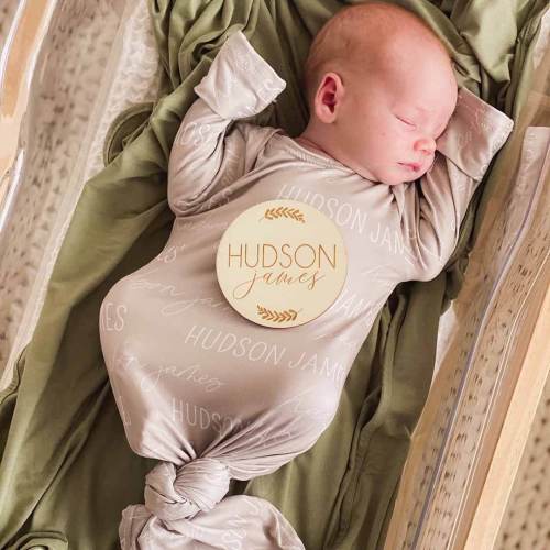 Solid Stone Personalized Newborn Baby Knot Gown