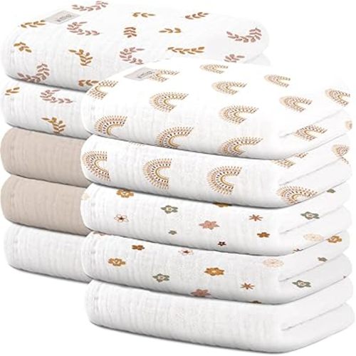 10 Pack Baby Washcloths, Baby Muslin Washcloths, Baby Wash Cloths Face Cloths, Suitable for Newborns, Children, 10 x 10 inches (Q)
