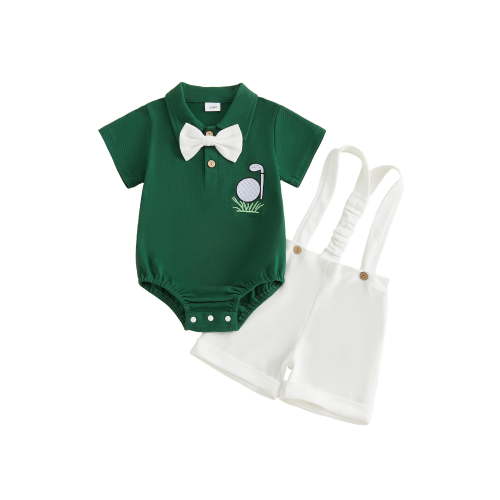 Loicainy Baby Toddler Boys Gentleman Clothing Sets 3 6 9 12 18 Months Short Sleeve Romper with Suspender Shorts, Bowtie 3Pcs Outfits