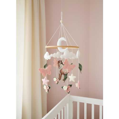 Deer and Moon nursery mobile, Woodland baby room decor, Deer baby mobile, Baby mobile Nursery mobile Crib mobile Nursery decoration