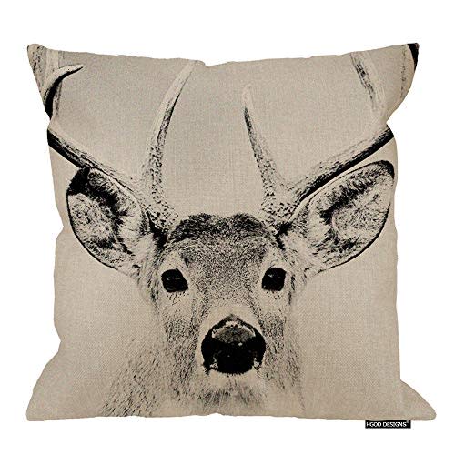 HGOD DESIGNS 18 X 18 Inch Cotton Linen Decorative Throw Pillow Cover Cushion Case, Deer Elk Grey